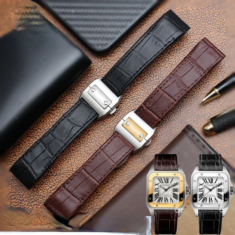 Bracelet de montre en cuir vér - Cartier Watch Santos avis et prix